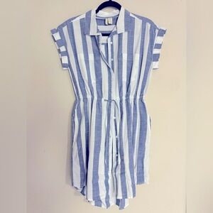 Blue and White Striped Button-Up Dress